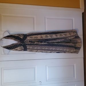 NWT Angie Size 1X Navy & Beige Split Midi High/Low Halter Boho Romper